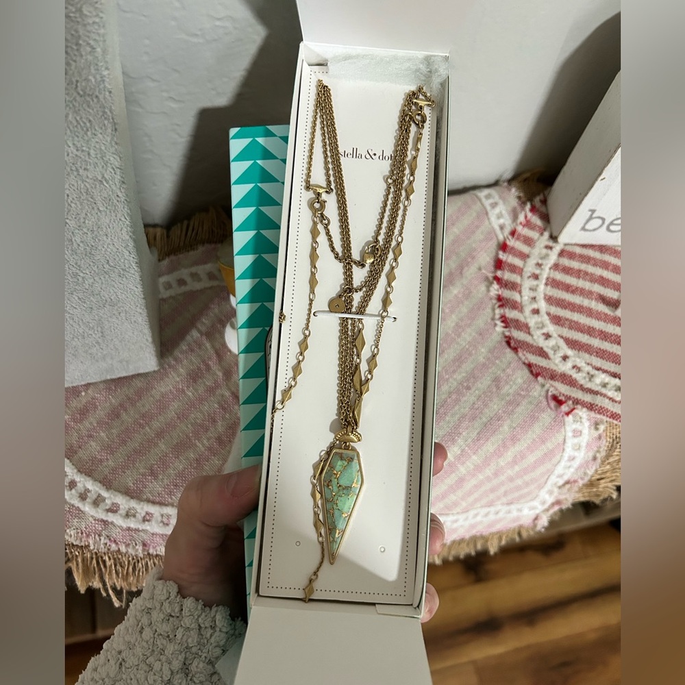 Stella & Dot Winona Layered Necklace featuring a turquoise-colored charm